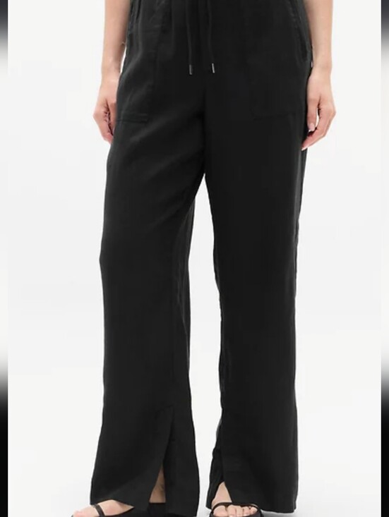 Athleta Pants - Athleta Retreat 100% Linen High Rise Wide Leg Pants Size XL Black Pockets